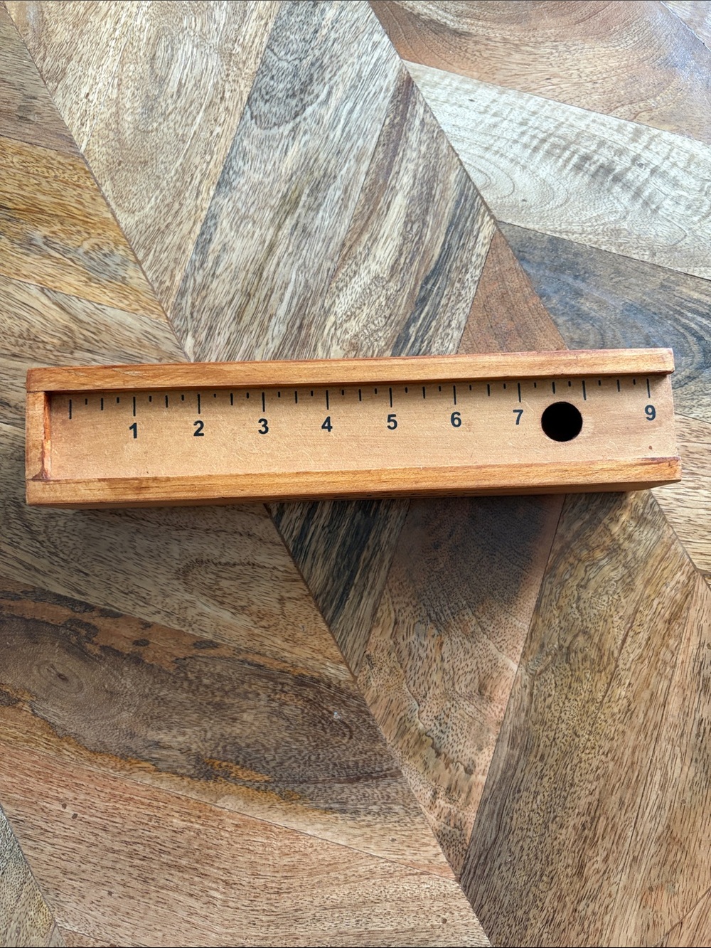 Wooden Pencil Box with Sliding Ruler Lid